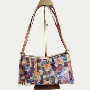 !SKIN ARGENTINA  Multicolor Abstract Art Crinkle Leather Shoulder Bag EUC